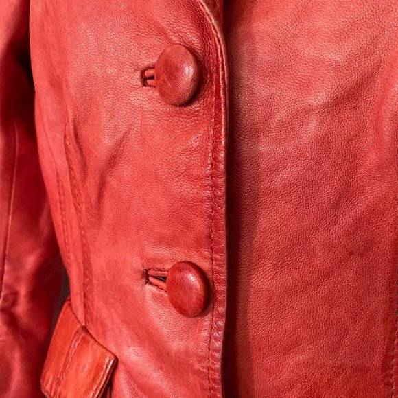 Vintage Red Leather Bomber Jacket | Danier Distressed Women's Motorcycle Jacket - Picture 6 of 10